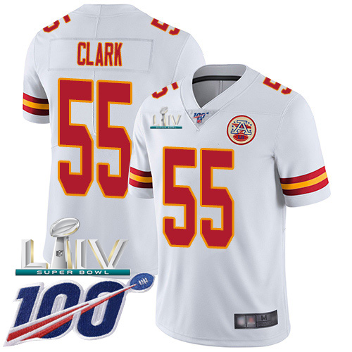 Kansas City Chiefs Nike #55 Frank Clark White Super Bowl LIV 2020 Youth Stitched NFL 100th Season Vapor Untouchable Limited Jersey